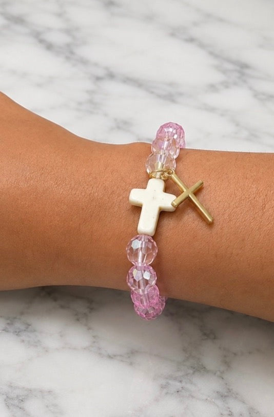 Diamond & Pink w/ Gold cross