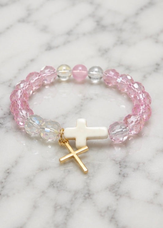 Diamond & Pink w/ Gold cross